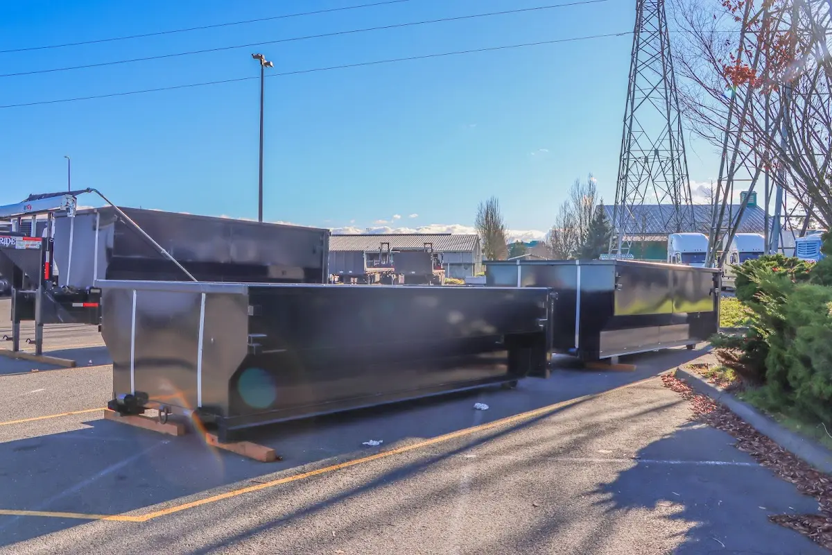 Roll-off dumpster ready for waste disposal at job site for 40 Yard Dumpster Rental in Lander